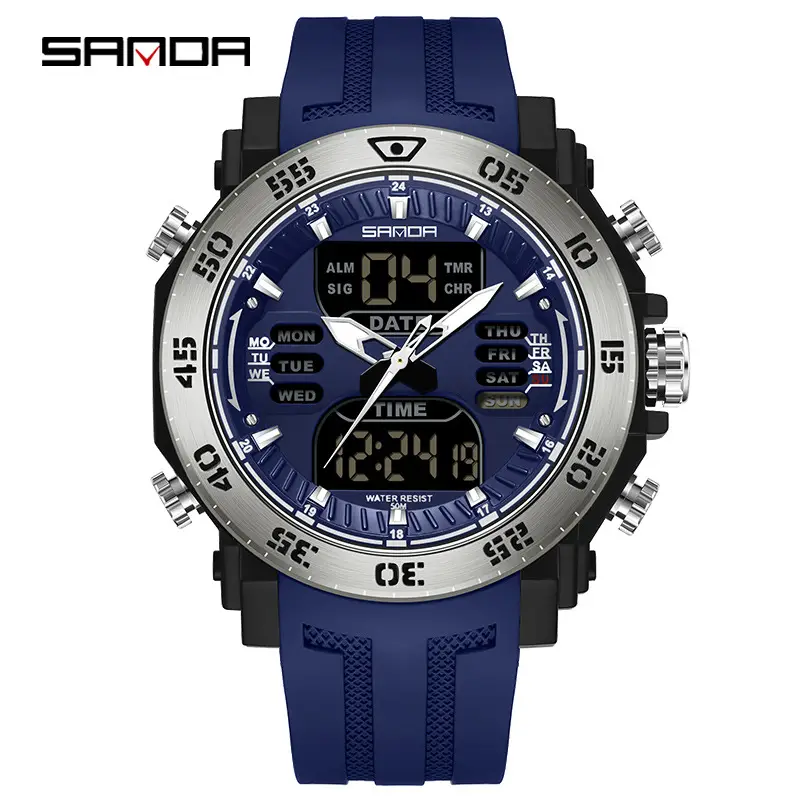 Sanda Male Digital Display Waterproof Watch Black Red - Image 7