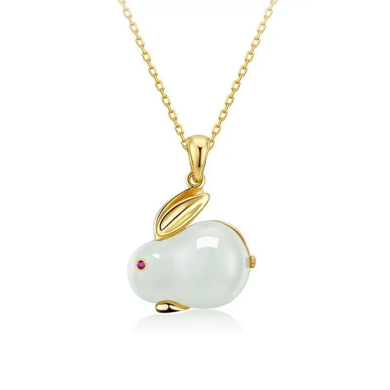Jade Rabbit Necklace Bracelet Ear Pouch Set - Image 9