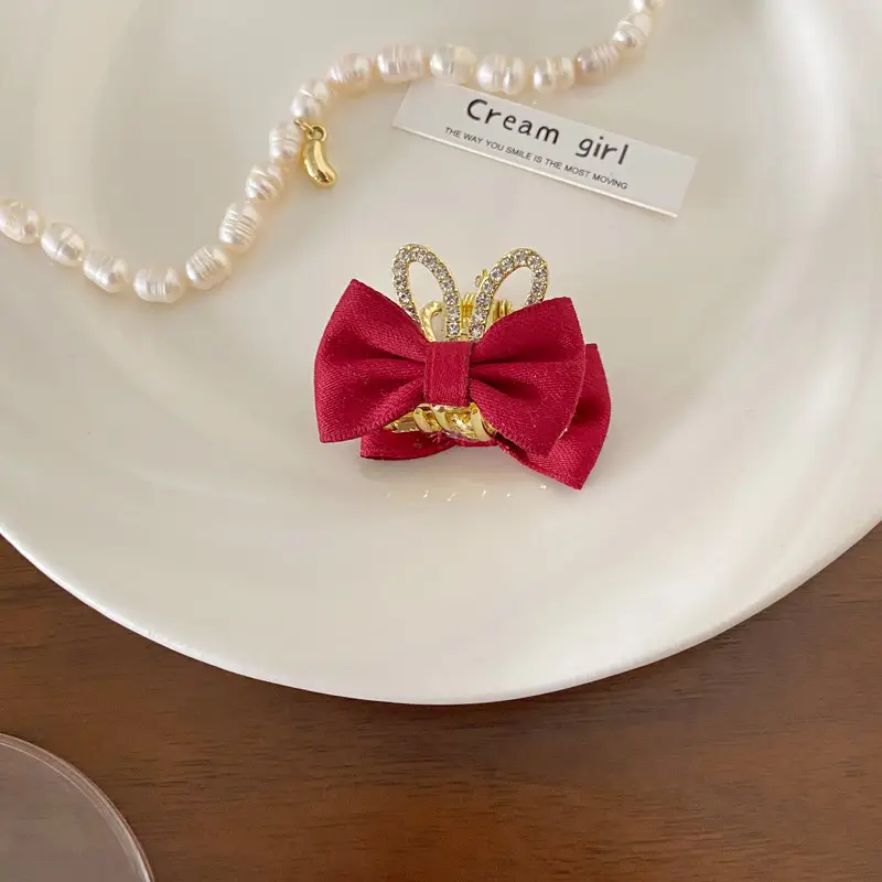 Red Bow Hairpin for Girls with Glitter Clip - Image 2