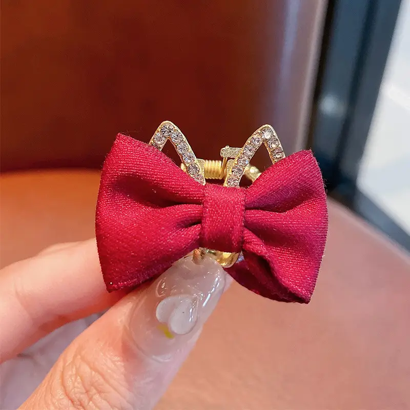 Red Bow Hairpin for Girls with Glitter Clip - Image 3