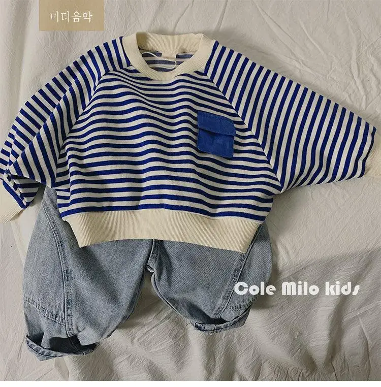 Children's Blue Striped Sweatshirt 2025 Spring Autumn — feature 1