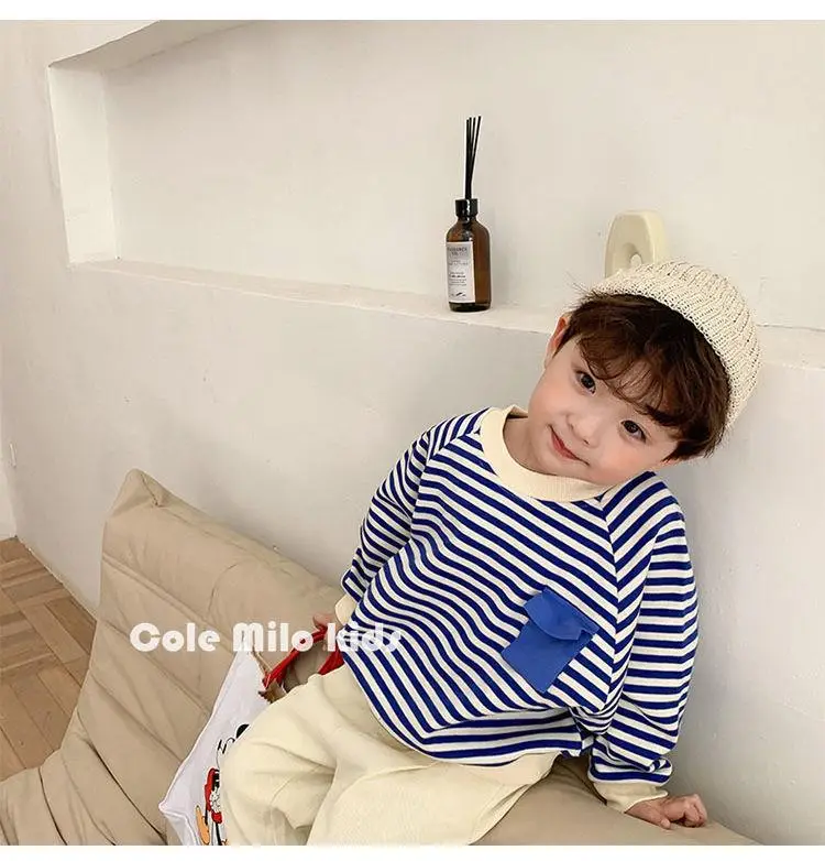 Children's Blue Striped Sweatshirt 2025 Spring Autumn — feature 4