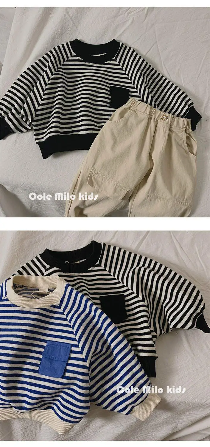 Children's Blue Striped Sweatshirt 2025 Spring Autumn — feature 6