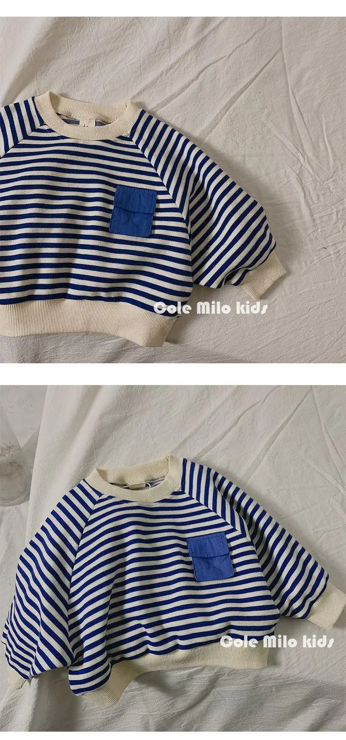 Children's Blue Striped Sweatshirt 2025 Spring Autumn — feature 8