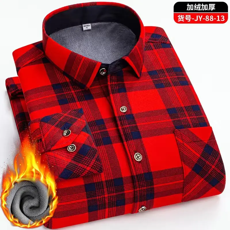 Men's Fleece Plaid Shirt Blue Gray Long Sleeve - Image 10