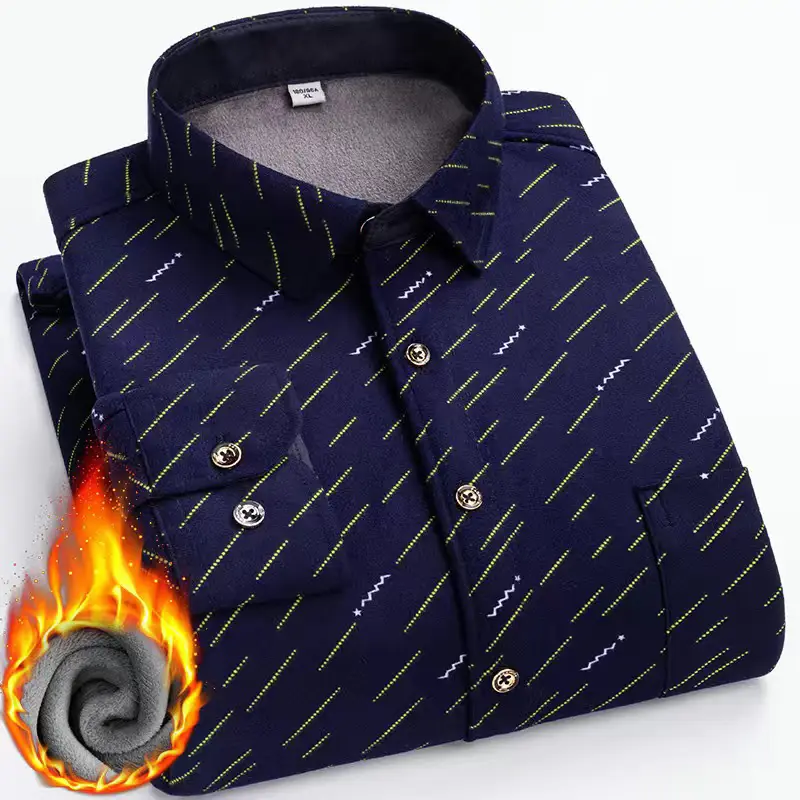 Men's Fleece Plaid Shirt Blue Gray Long Sleeve - Image 5