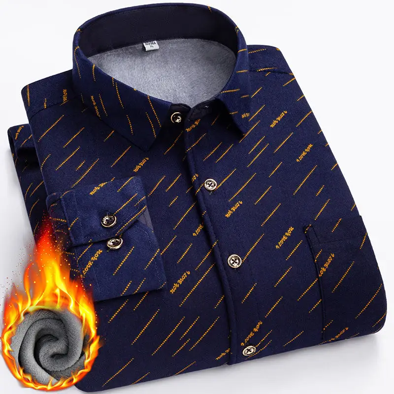 Men's Fleece Plaid Shirt Blue Gray Long Sleeve - Image 6