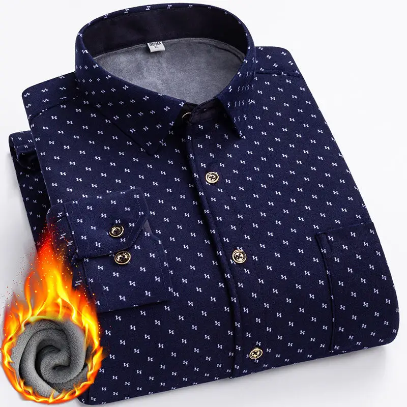Men's Fleece Plaid Shirt Blue Gray Long Sleeve - Image 7