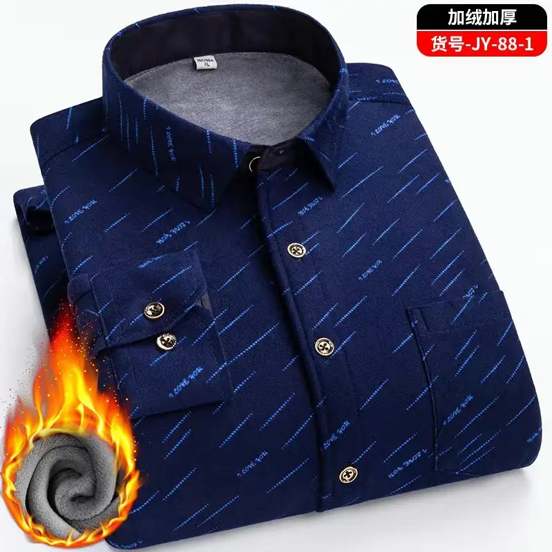 Men's Fleece Plaid Shirt Blue Gray Long Sleeve - Image 8