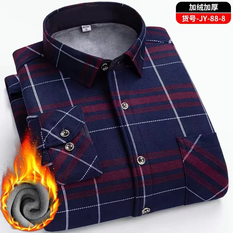 Men's Fleece Plaid Shirt Blue Gray Long Sleeve - Image 9
