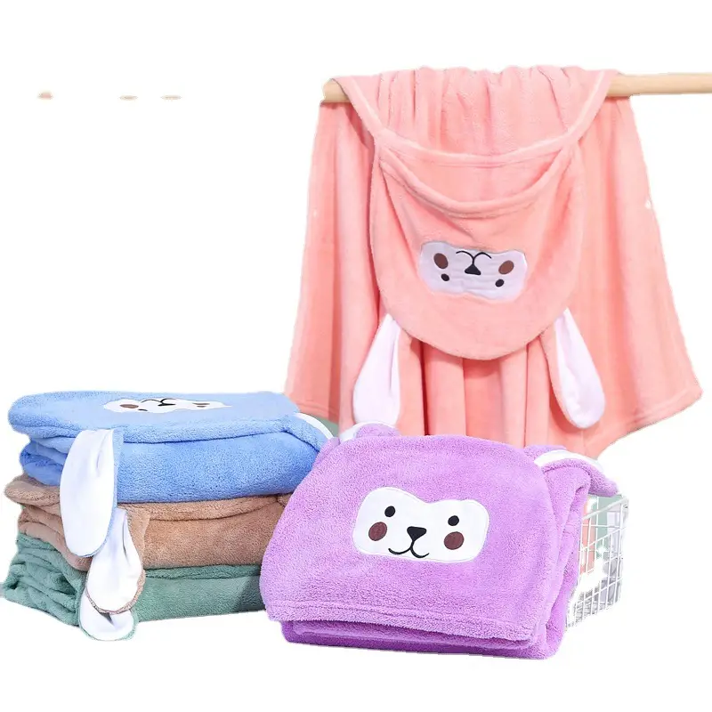 Coral Fleece Hooded Bathrobe for Kids - Image 14