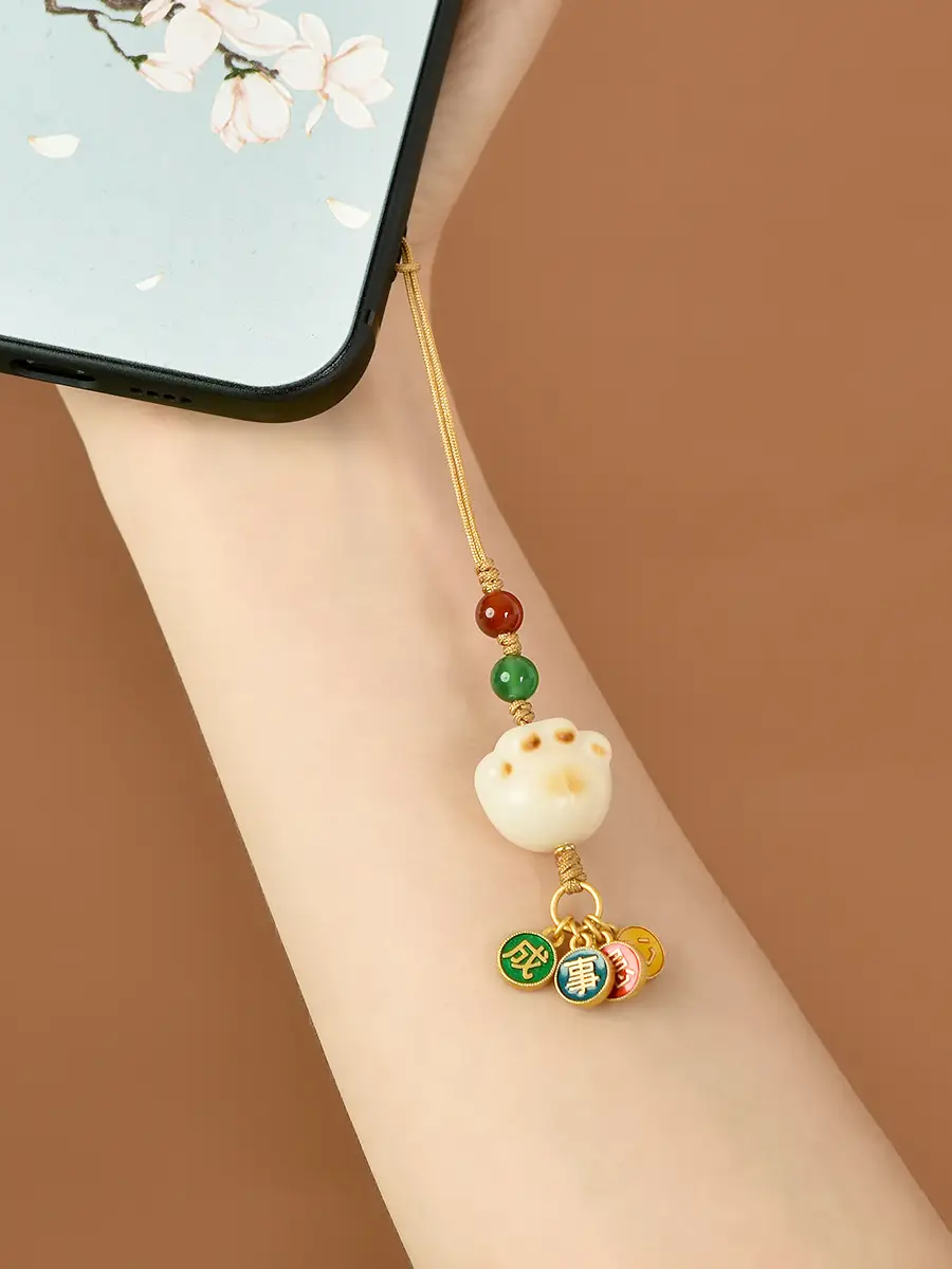 Charcoal Cat's Claw White Jade Pendant Mobile Phone Chain - Image 3