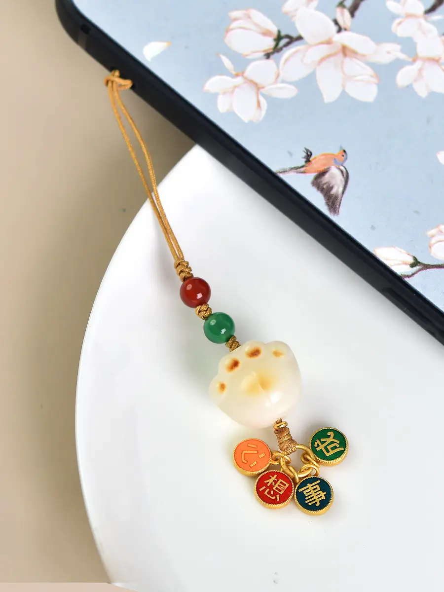 Charcoal Cat's Claw White Jade Pendant Mobile Phone Chain - Image 5