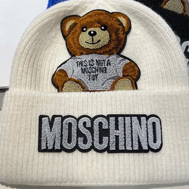 Women's Winter Woolen Bear Hat with "Moschino" Print