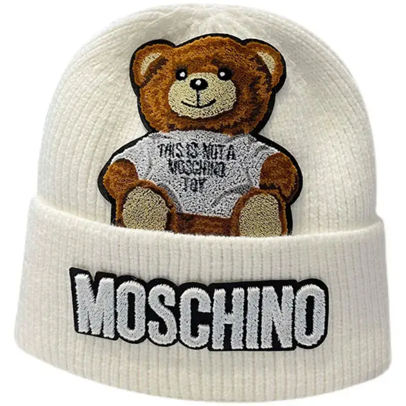 Women's Winter Woolen Bear Hat with "Moschino" Print