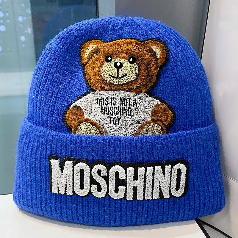 Women's Winter Woolen Bear Hat with "Moschino" Print