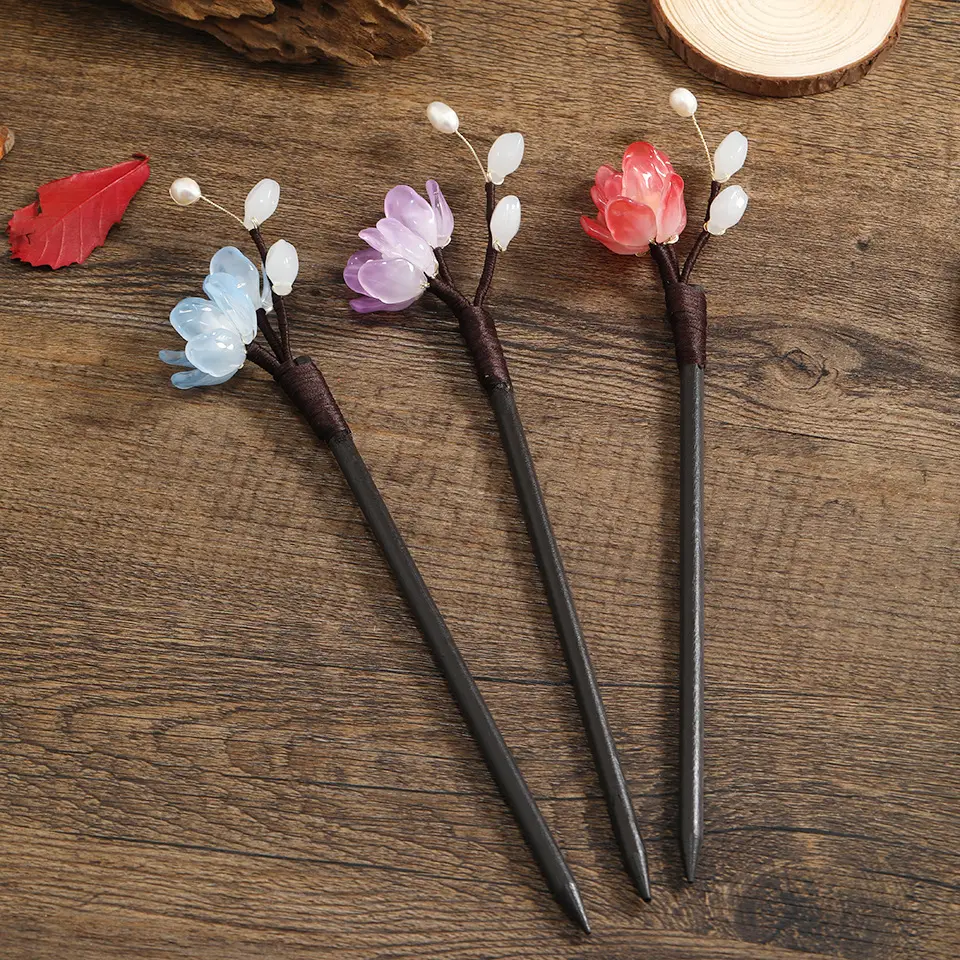 Blue Flower Glass Hairpin for Women