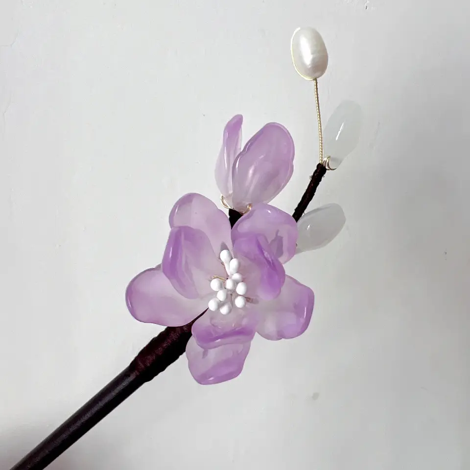 Blue Flower Glass Hairpin for Women
