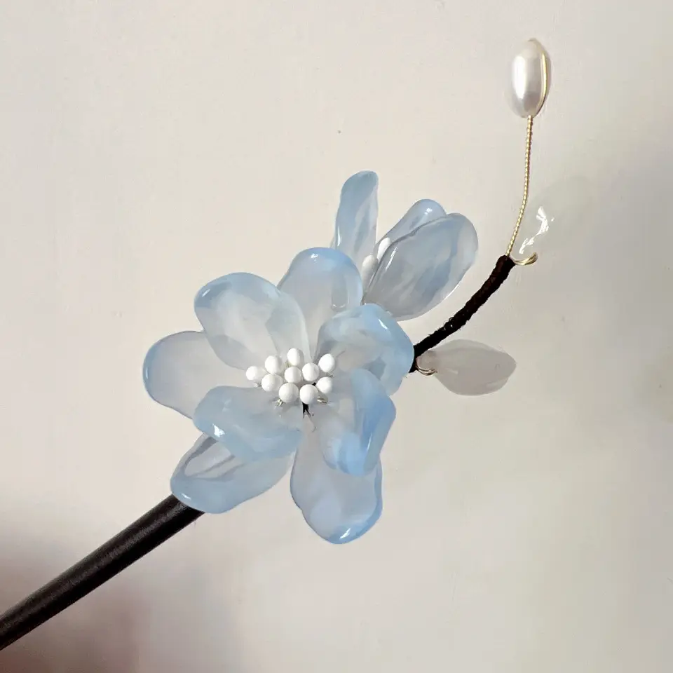 Blue Flower Glass Hairpin for Women