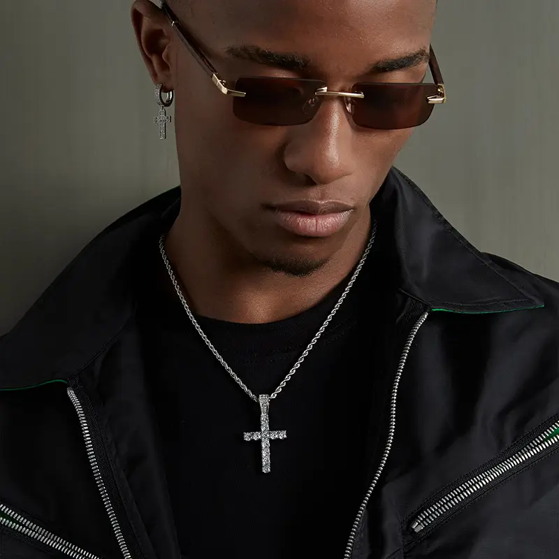 Full Diamond Cross Necklace Men's Hip Hop Chain - Image 2