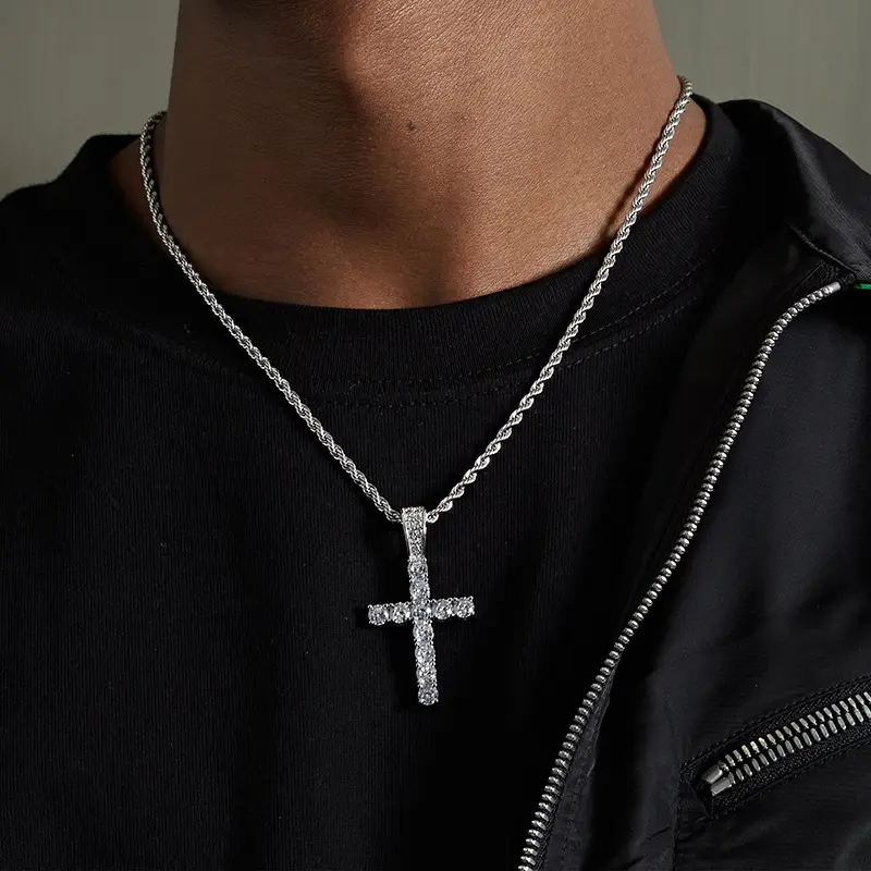 Full Diamond Cross Necklace Men's Hip Hop Chain - Image 3