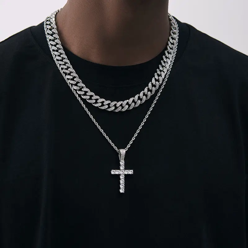 Full Diamond Cross Necklace Men's Hip Hop Chain - Image 4