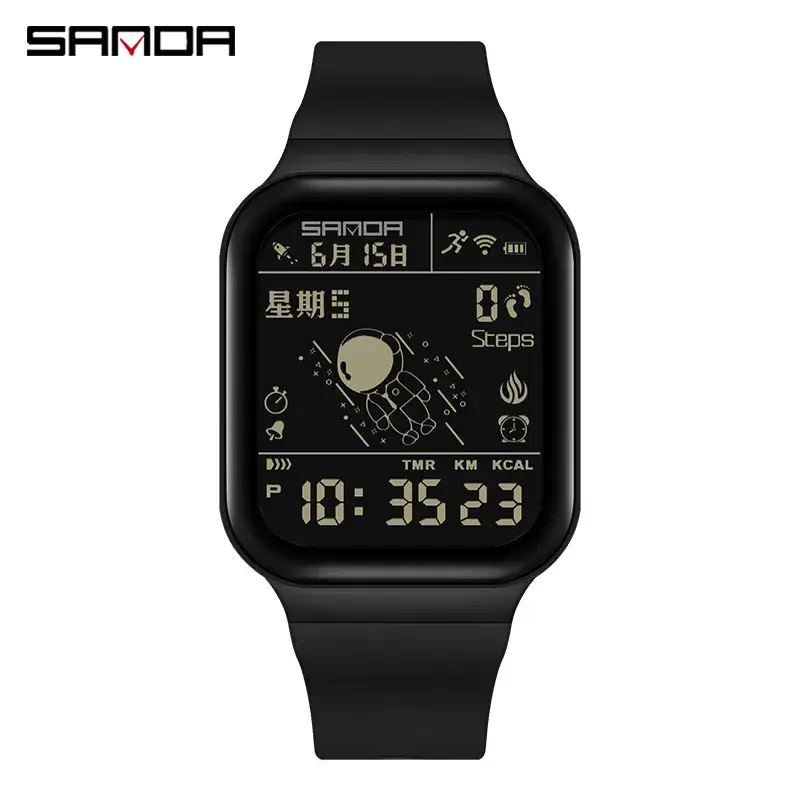 Sanda Waterproof Sports Calorie Pedometer Watch for Men Women