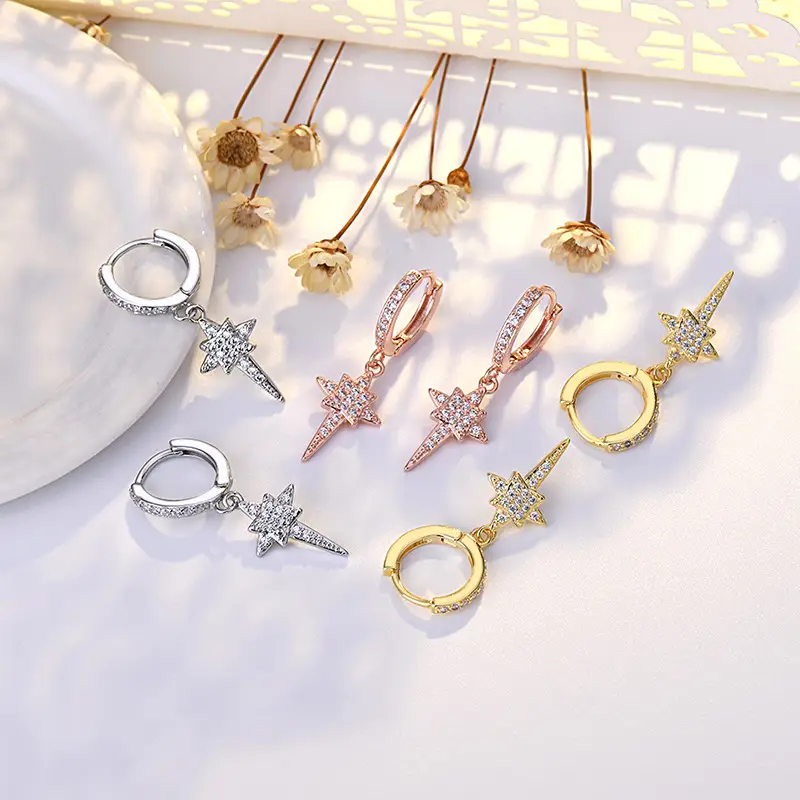 S925 Silver Star Diamond Ear Buckle Earrings for Women