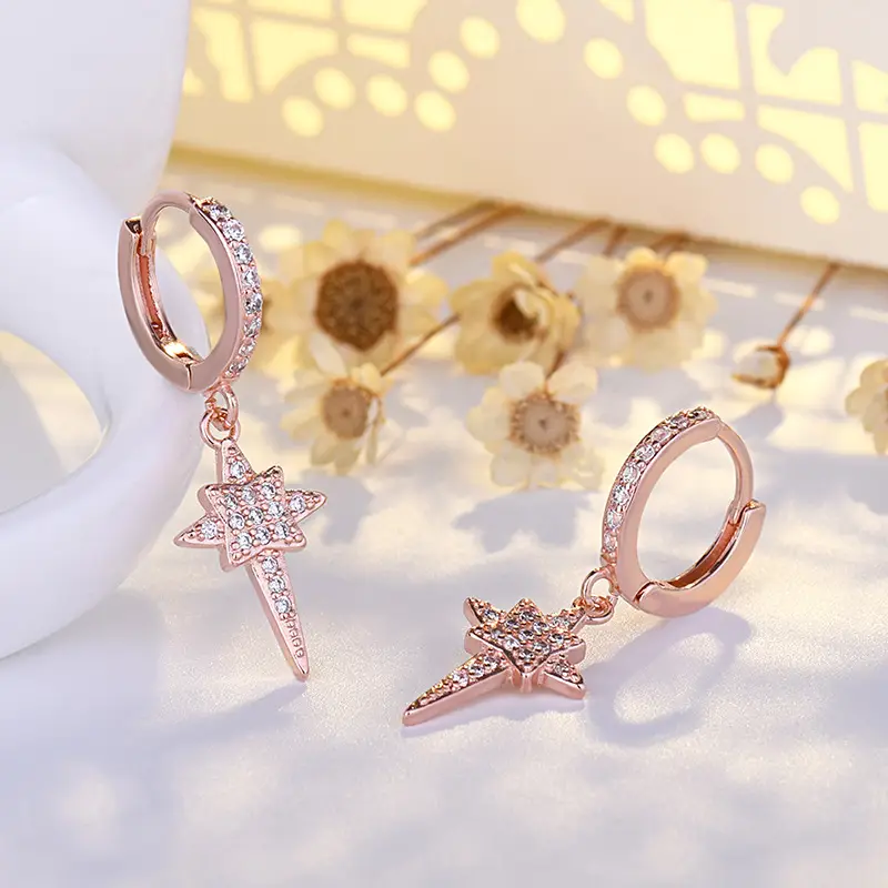 S925 Silver Star Diamond Ear Buckle Earrings for Women