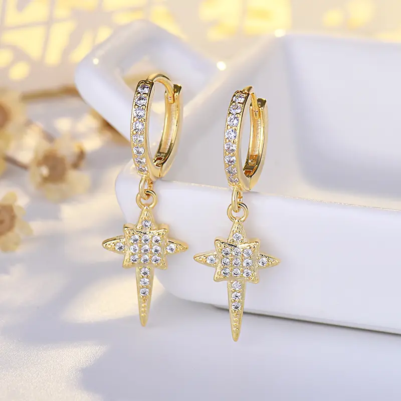 S925 Silver Star Diamond Ear Buckle Earrings for Women