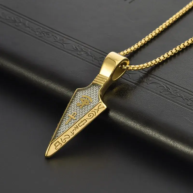 Stainless Steel Cross-Crystal Spearhead Pendant with Horus Eye Design - Image 5