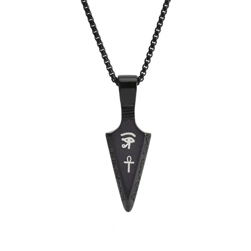 Stainless Steel Cross-Crystal Spearhead Pendant with Horus Eye Design - Image 3