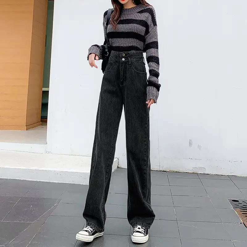 Women Straight Leg Jeans Wide Leg Spring Autumn 2022 - Image 3