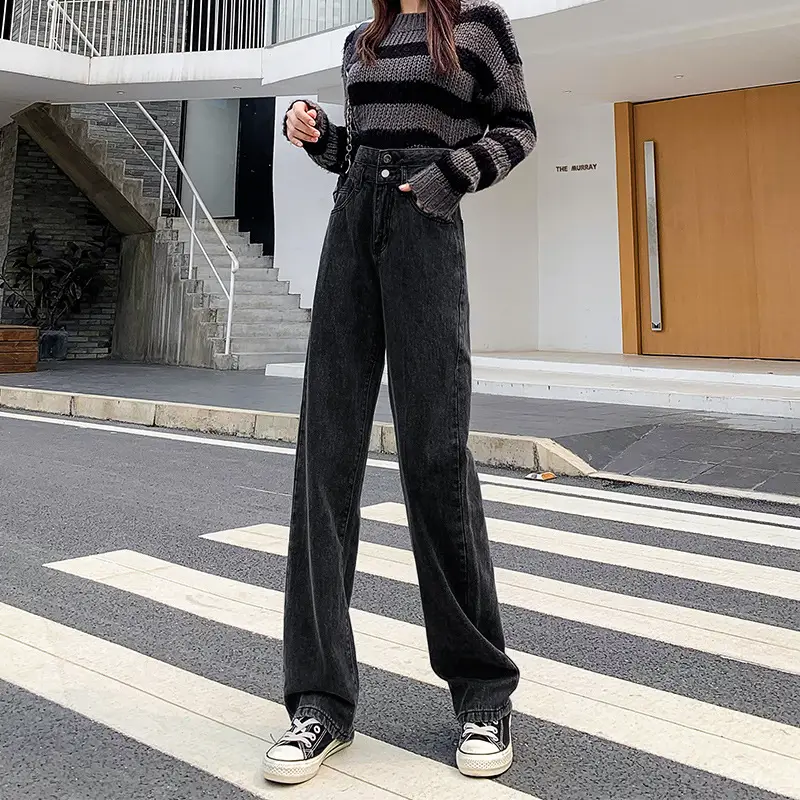 Women Straight Leg Jeans Wide Leg Spring Autumn 2022 - Image 4