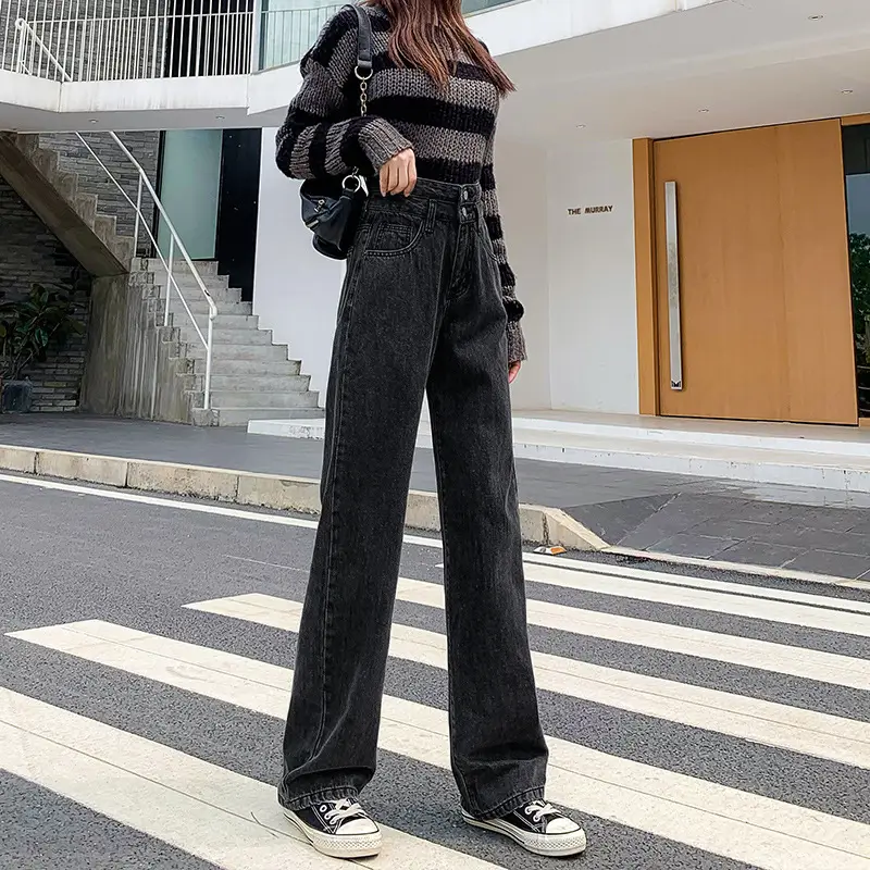Women Straight Leg Jeans Wide Leg Spring Autumn 2022 - Image 5