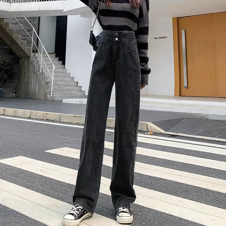 Women Straight Leg Jeans Wide Leg Spring Autumn 2022 - Image 6