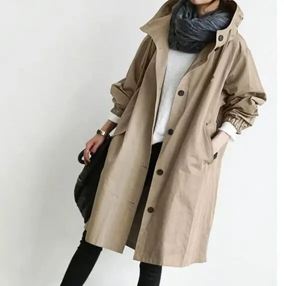 2023 Women's Green Windbreaker Mid-Length Casual Coat - Image 3
