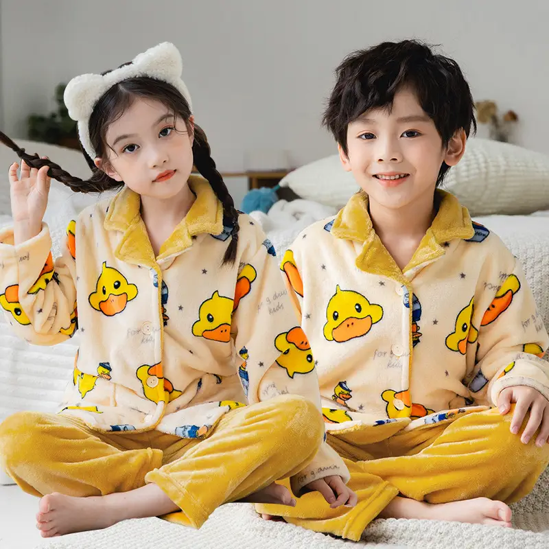 New Girls Coral Flannel Pajamas Set for Autumn Winter - Image 8