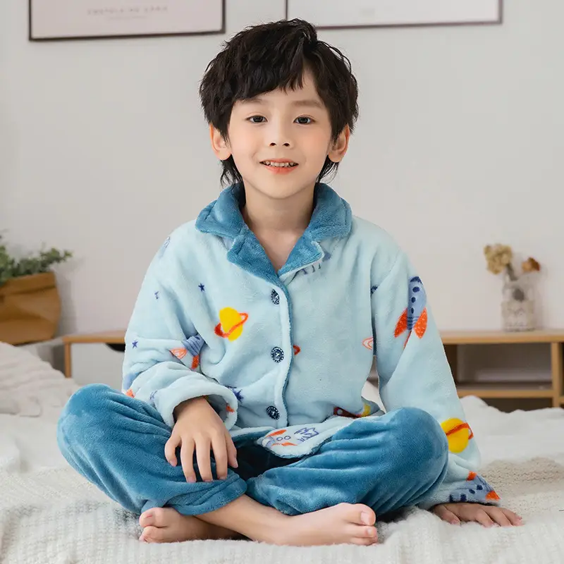 New Girls Coral Flannel Pajamas Set for Autumn Winter - Image 9