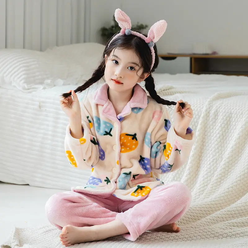 New Girls Coral Flannel Pajamas Set for Autumn Winter - Image 10