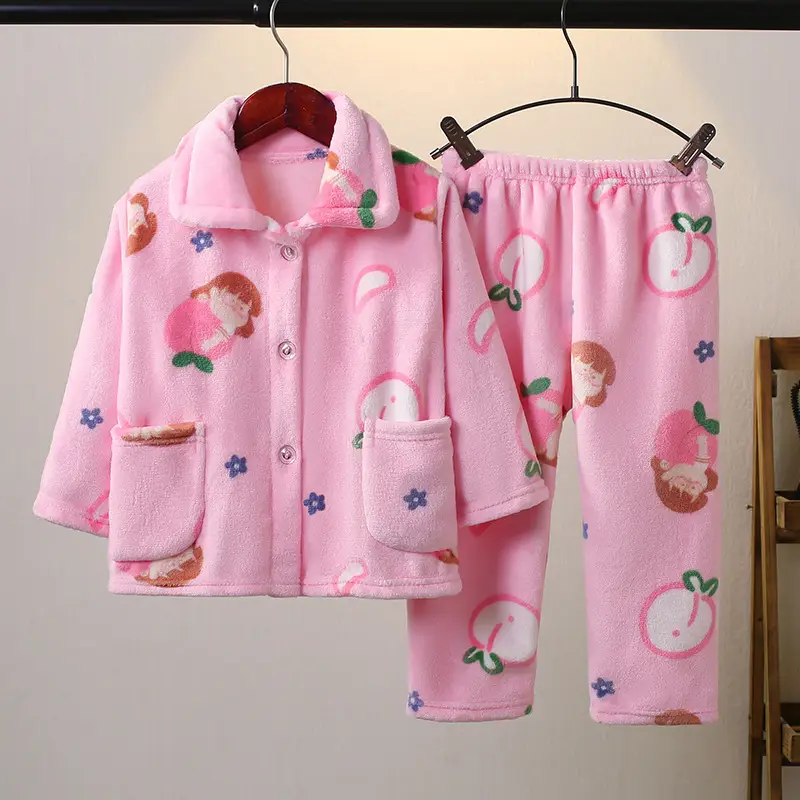 New Girls Coral Flannel Pajamas Set for Autumn Winter - Image 5