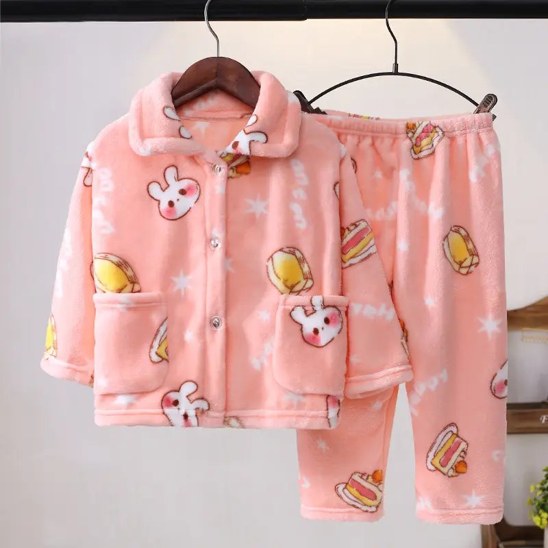 New Girls Coral Flannel Pajamas Set for Autumn Winter - Image 6