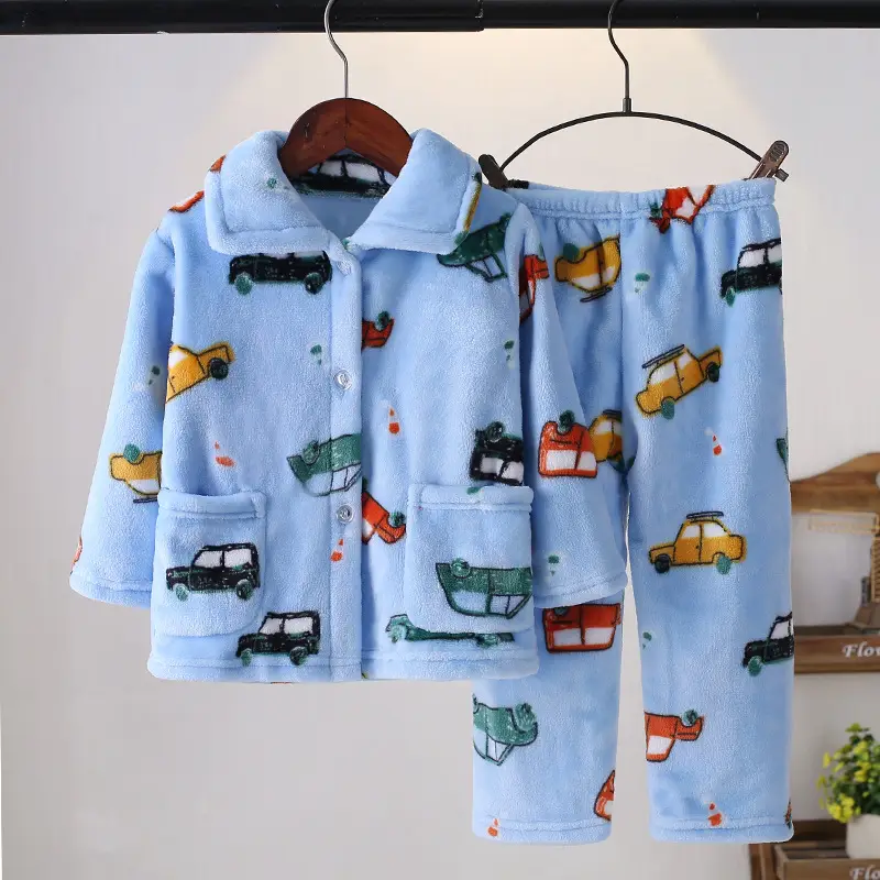 New Girls Coral Flannel Pajamas Set for Autumn Winter - Image 2