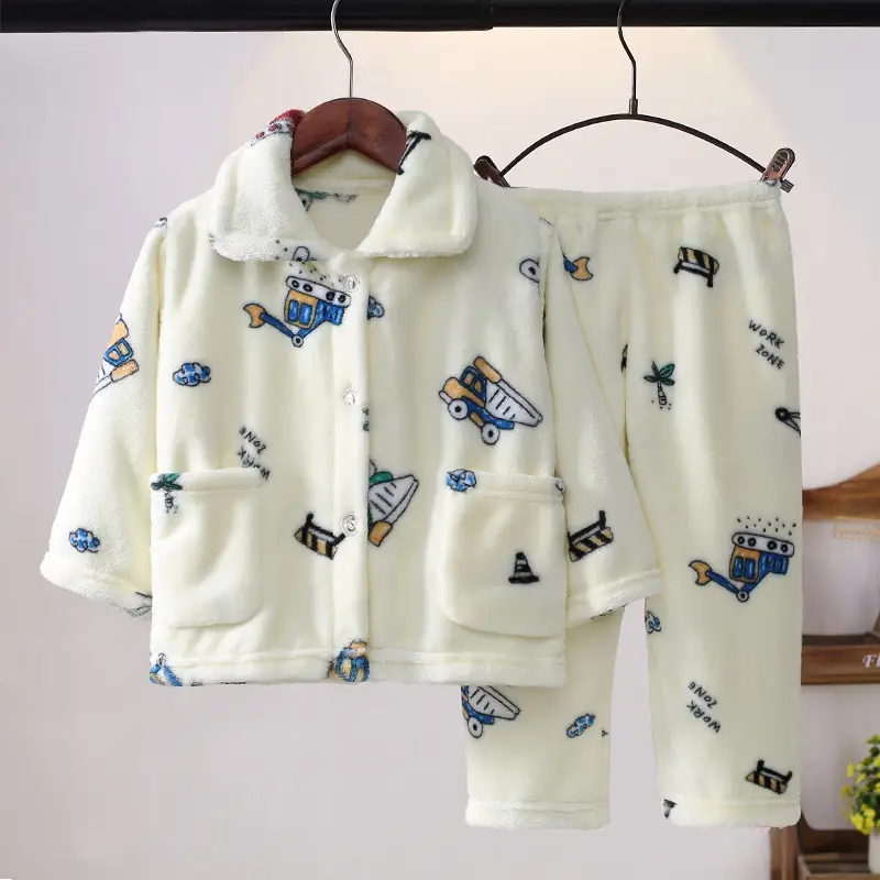 New Girls Coral Flannel Pajamas Set for Autumn Winter - Image 3