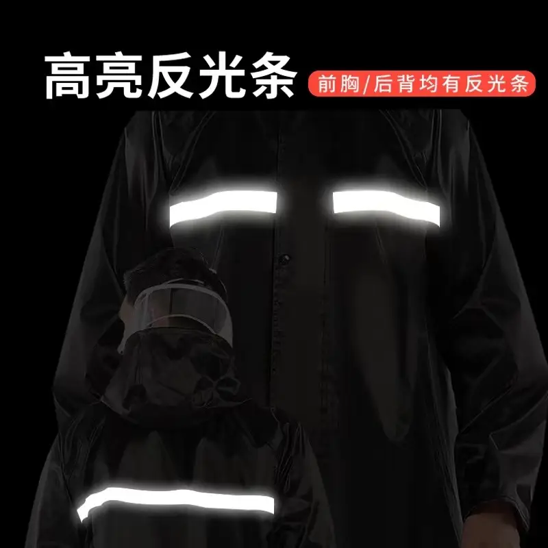 Black Double-Decker Men Women Raincoat Long Hooded - Image 5