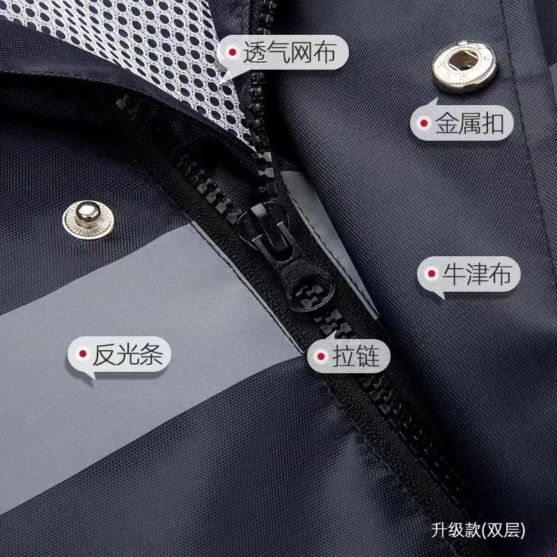 Black Double-Decker Men Women Raincoat Long Hooded - Image 6