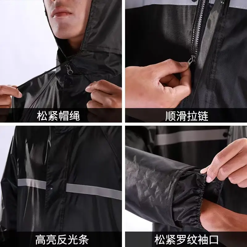Black Double-Decker Men Women Raincoat Long Hooded - Image 7