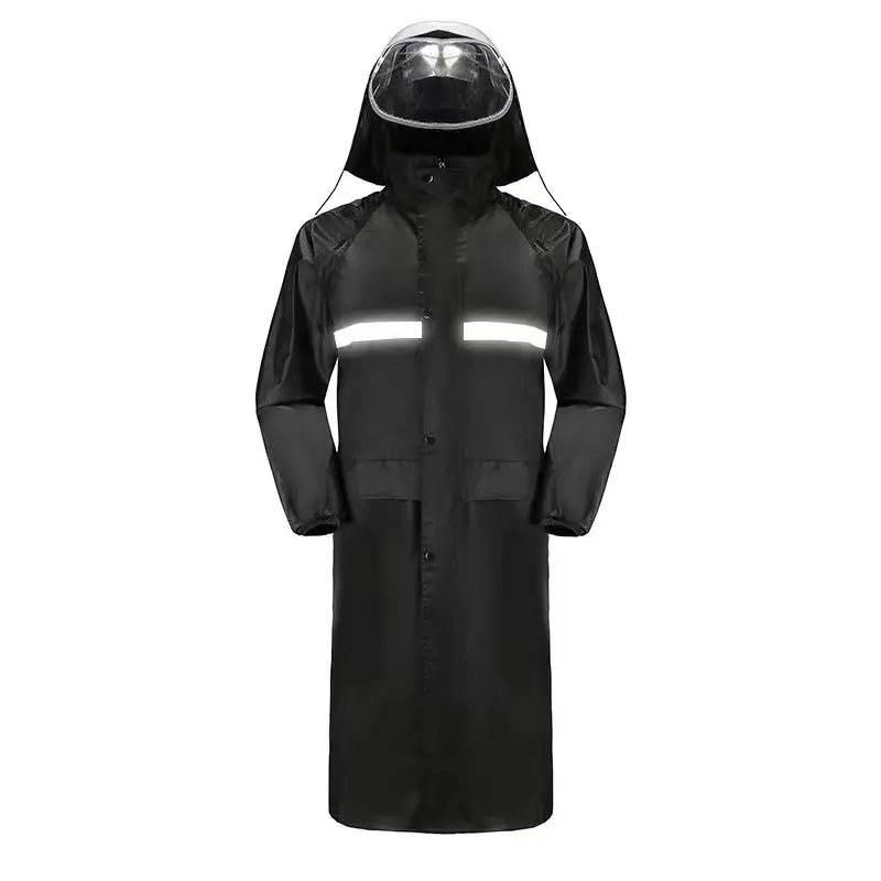 Black Double-Decker Men Women Raincoat Long Hooded - Image 8