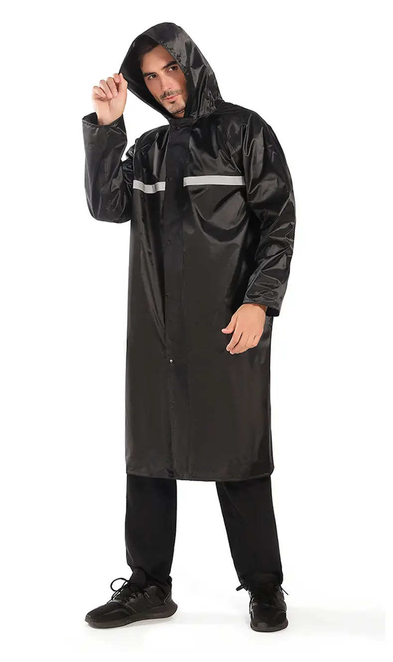 Black Double-Decker Men Women Raincoat Long Hooded - Image 2