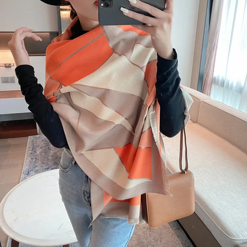 Women's Warm Neck Shawl Orange Beige Air Conditioner Cover - Image 23